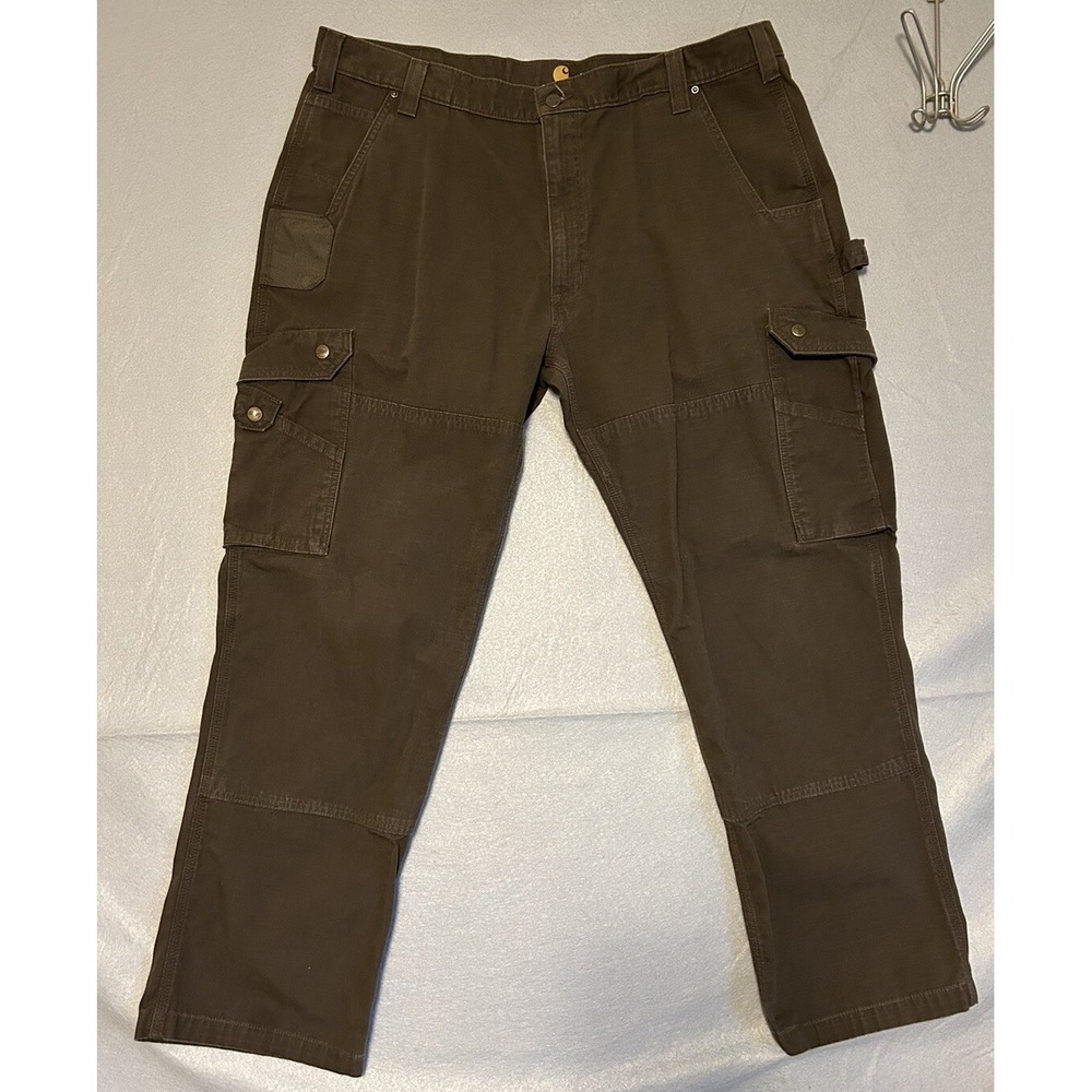 Carhartt Relax Fit Cargo Pants Brown Canvas Ripstop Double Knee Work Wear 42x32